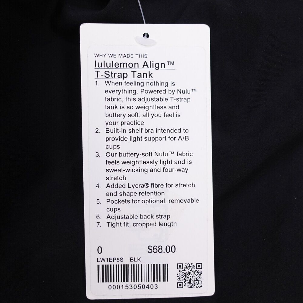 New Lululemon Size 0 Align T Strap Tank BLK Black Shelf Bra Nulu $68 - Picture 7 of 7